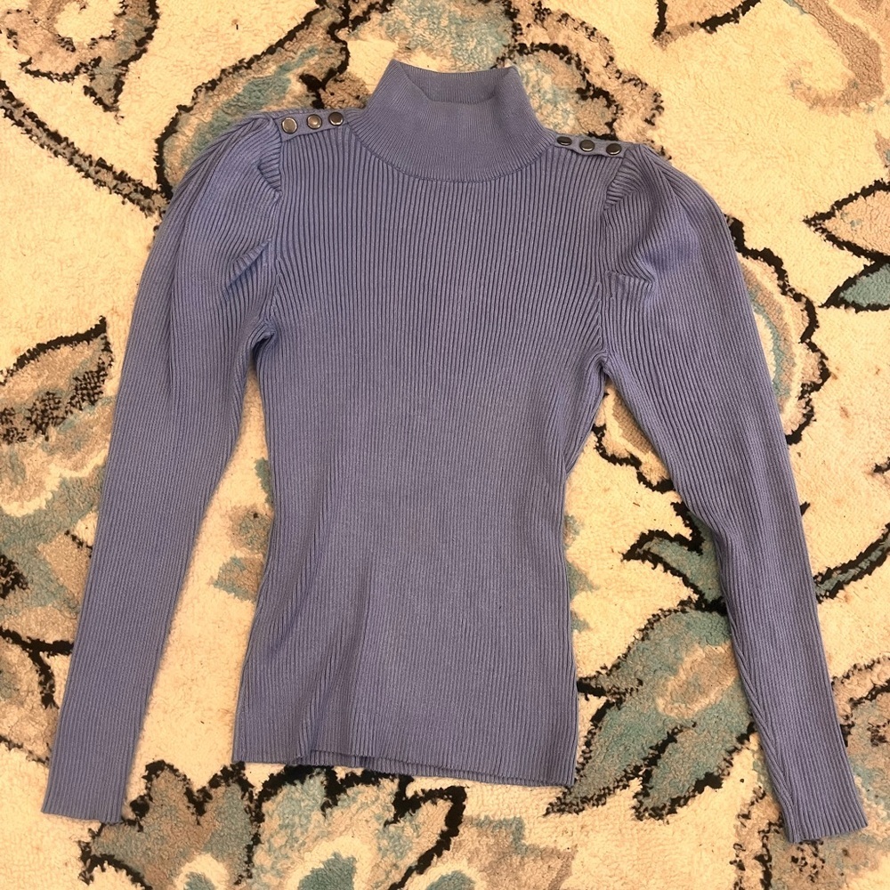 Blue Ribbed Turtleneck Top